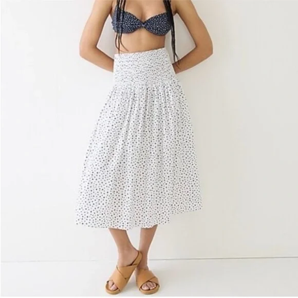 J. Crew White Smocked A-Line Midi Skirt - Picture 1 of 5
